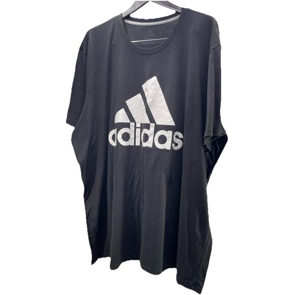 Men's Adidas 3 Stripes Logo Tee TShirt Black White Letters Size 4XL Pre Worn - Picture 1 of 12